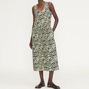 Everlane The Poplin Summer Dress Pale Yellow Tiger Stripe Pockets Women's Medium